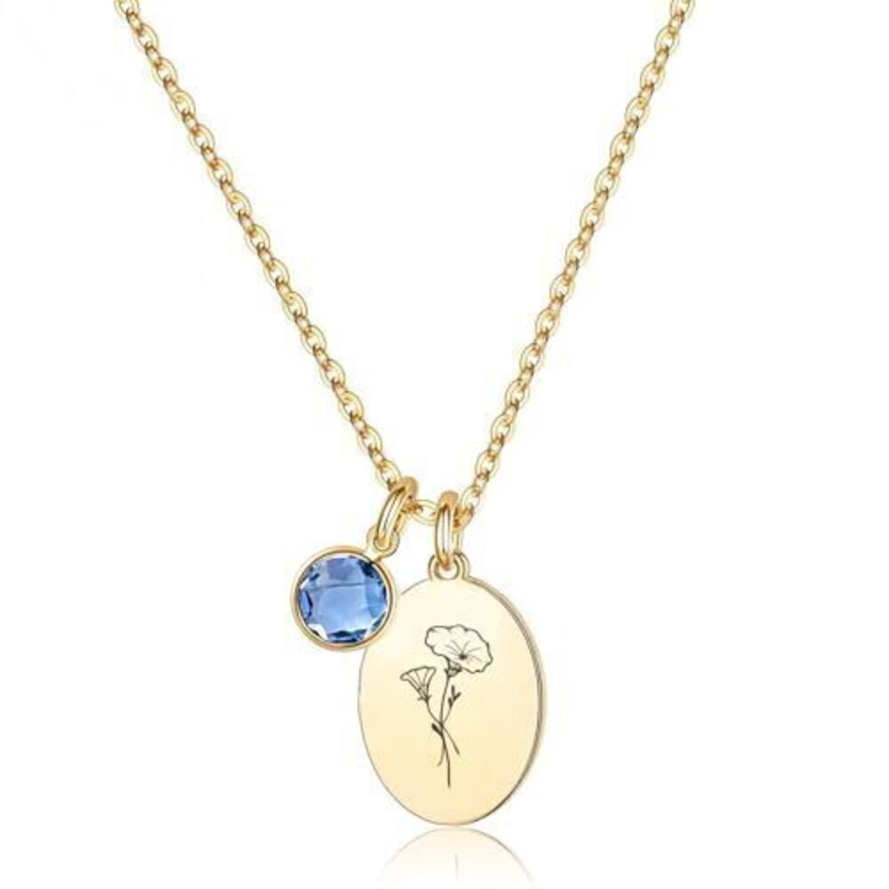 6010 Birth Flower Necklaces , 18K Gold Plated Dainty Birthstone Pendant